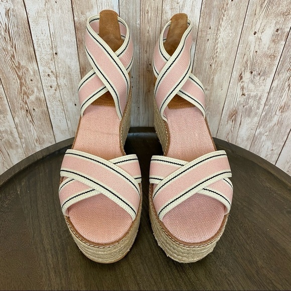 Tory Burch Frieda Espadrille Wedge‎ Sandal Blush Stripe/Tan Size 10 Women - Picture 5 of 15